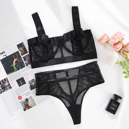 2026 Hot Sale Lace Lingerie Women Hollow Out Two Piece Lingerie Set Mesh Lady Lingerie Underwear