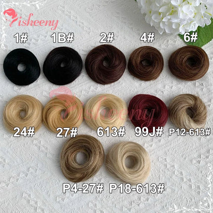 100% Human Hair Volumizing Bun Hairpiece, 10cm/4 Inch Elastic Scrunchie, Instant Fullness, Natural Finish, Assorted Colors