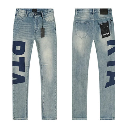 RTA Brand Men's Slim Fit Paint Graffiti Damaged Destroyed Hole Skinny Denim long Trouser Jeans Pants Streetwear