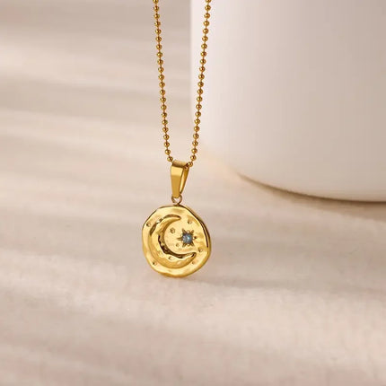 2025 Sun Moon Coin Pendant Necklace For Women Cute Fashion Gold Color Stainless Steel Round Necklace Sweet Jewelry Her Gifts