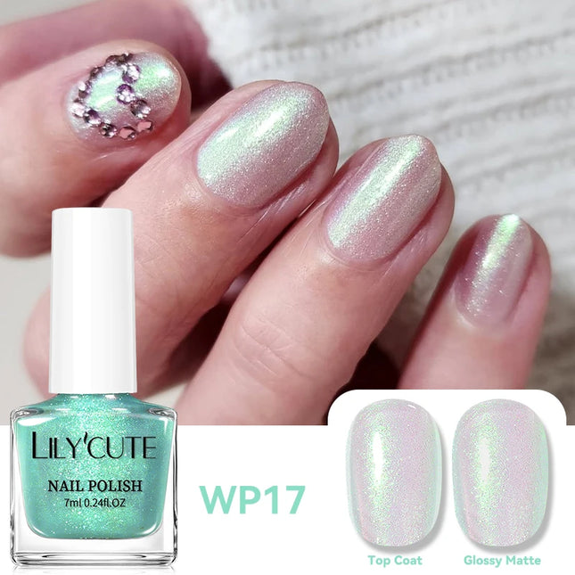 LILYCUTE 7ml Water-based Nail Polish Red Glitter Sequins Long Lasting Quick Drying No Need of Lamp to Cure Vernis for Nails