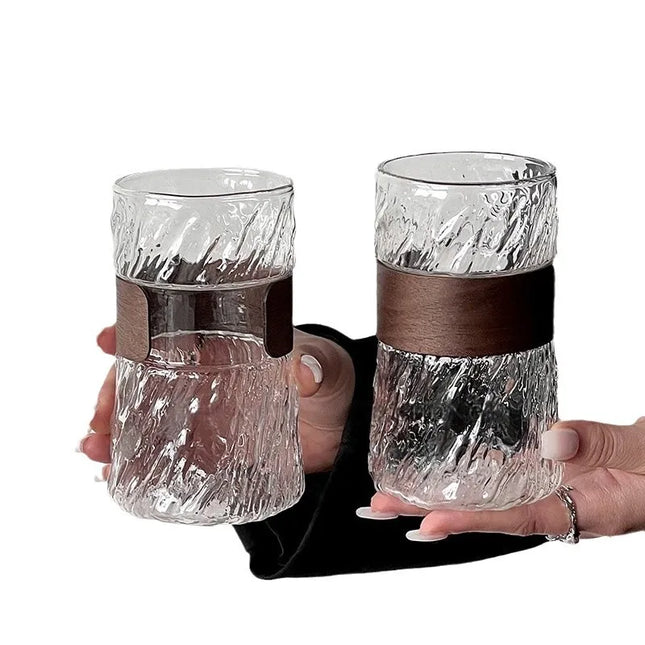 2Pcs Heat-Resistant Glass Hanging Ear Coffee Cup, Transparent with Lid, Ice Americano Cup, Retro High-Value High Borosilicate