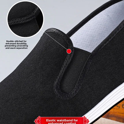 Beijing Men's Cloth Shoes Black Rubber Sole Casual Versatile Slip-On Low Cut Breathable Comfortable All-Season Footwear