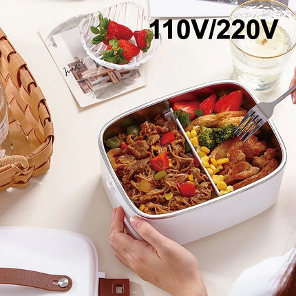 110V/220V/12V Electric Lunch Box Portable Car Fast Food Heater Office 304 Stainless Steel Bento Box Insulated Lunch Box 1.8L