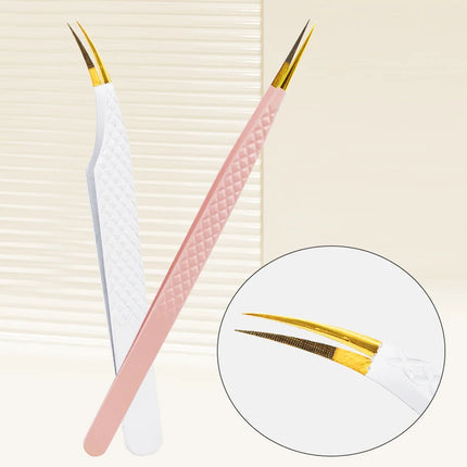 1pc Fiber Tip Tweezers Stainless Steel Straight Curved Nail Tools Volume Eyelash Accurate Tweezers Clip Set Makeup Tools