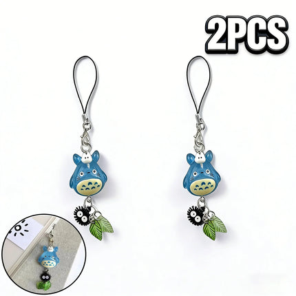 Kawaii Blue Animal Totoro Phone Charm Soot Sprite Keychain Woodland Anime Cat Cosplay  Handmade Y2K Gift Pendant Accessories