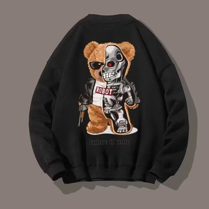 M-8XL Autumn Men Oversized Sweatshirts Fashion Loose Steel Muppet Bear Print Sweatshirts Long Sleeve Plus Velvet Couple Clothes