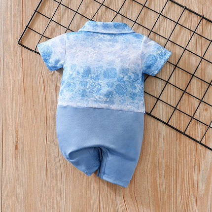 Newborn Clothes Vacation Wave Full Print Shirt Fake Two Comfortable Soft Boys And Girls Summer Short Sleeve Baby Jumpsuit