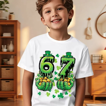 Six Seven Bruh 67 Meme Kids Clothes Happy St. Patrick's Day Girl Boy T-Shirt Children's Clover Irish Day Crew Neck Short Sleeves