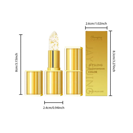 Color Changing Lip Balm Shimmer & Gold Foil Nourishing Lipstick Moisturizing pH Reactive Tinted Lip Gloss for Soft Pink Lips