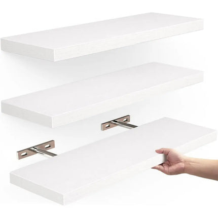 Wooden Hanging Storage Rack Durable Wall Mounted Hanging Wall Shelves Sturdy Invisible Brackets Floating Shelves