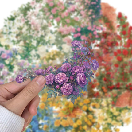 100PCS Creative Retro Flower Ladder Flower Cluster PET Transparent Material Stickers DIY Personalized Decorative Stickers