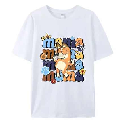 Blueys Bingo Dad Mom T-Shirts Cute Cartoon Tops Summer Parent-child Clothing Adult Anime Figure Black White Tee Family Clothes