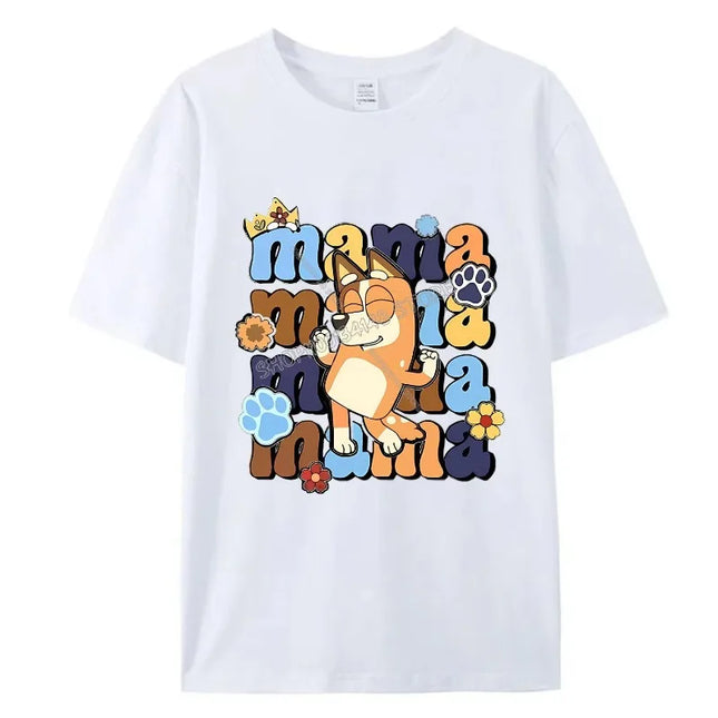 Blueys Bingo Dad Mom T-Shirts Cute Cartoon Tops Summer Parent-child Clothing Adult Anime Figure Black White Tee Family Clothes