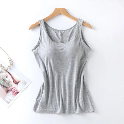 2025 Women's Vest Tops With Built-in Bra Neck Vest Padded Slim Fit Tank Tops Sexy Shirts Feminino Casual Underlay Slimming Shirt
