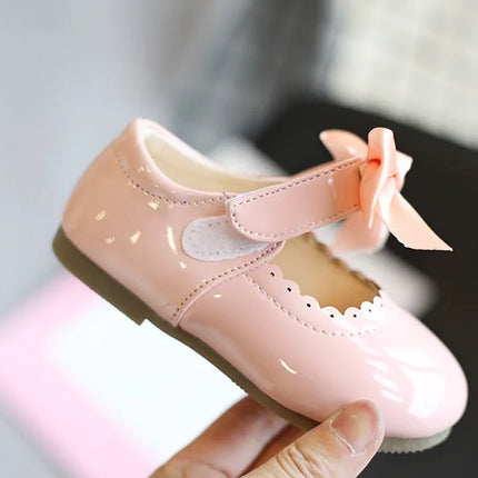 Toddlers Girls Shoes Children's Flats PU Patent Leather Kids Dress Shoes Soft Cute Princess Sweet With Butterfly-knot Bowtie New