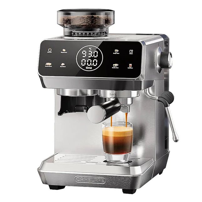 Home Espresso Machine with Grinder, 20-Bar Pressure, Dual Temperature Control for Hot/Cold Brew, Compact Semi-Automatic Coffee Ma