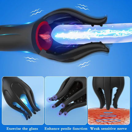 Glans Trainer Vibrating Tongue Licking Masturbators for Male 10 Vibration Modes Powerful Penis Delay Endurance Training Sex Toys