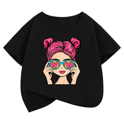 Fashion Girl Design Printed T-Shirts Soft Short Sleeve Kids Children's T-shirt Girls Summer Spring Casual Top Tee Shirt