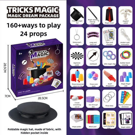 Magic Kit Magician Costume Beginner Magic Tricks Learning Set Educational Toys for Children Christmas Birthday Gifts