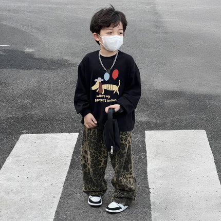 Boy Round Neck Sweatshirt Girls Fashion Cartoon Dog Printed Top Winter Children Plush Keep Warm Pullover