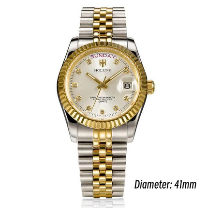 Holuns Luxury Classic 36/41mm Gold Men's Watches Japan MIYOTA Quartz Movt Stainless Steel Classic Business Wristwatch Waterproof
