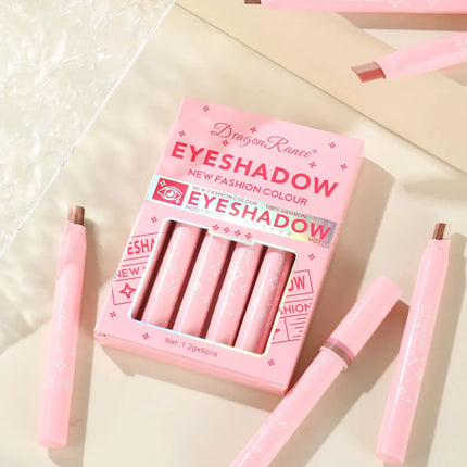 Two-Color Eyeshadow Stick Six-Pack Set Box, Highlighter Eyeshadow Pen, One-Swipe Application, Waterproof, Long-Lasting, Fine and Non-Smudging Eyeshadow Pen