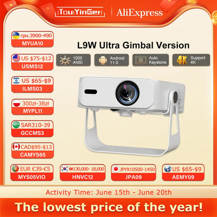 Touyinger L9W Ultra Gimbal Mount Version Full HD 1080P, 4K Video, WIFI, Home Theater Projector