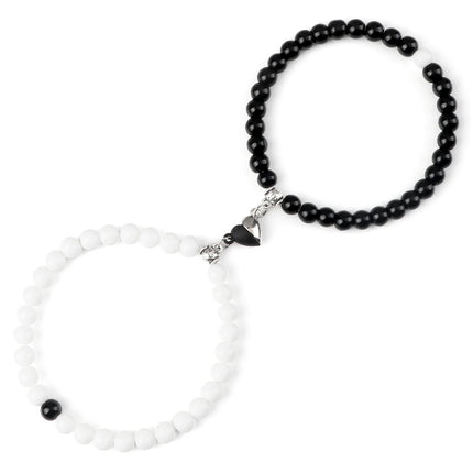 2Pcs/Set Sliver Black Color Magnet Pendant Bracelets 6MM 8MM White Porcelain Black Line Beads Couple Bracelet Jewelry Gift New