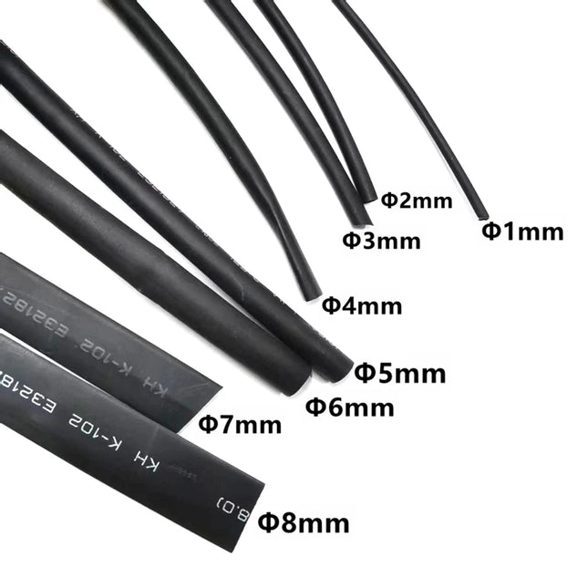 5Meters/LOT Black Heat Shrinkable Tube 1mm 1.5mm 2mm 3mm 4mm 5mm 6mm 7mm 8mm 10mm Black Insulation Sleeve 125C