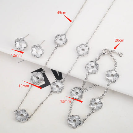Hollow Metal Double sided Hollow Jewelry Set Sparkling Hot Selling Plum Blossom Jewelry Set Creative New Design For Women Clover
