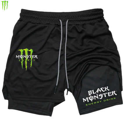 Monster Energy 2-in-1 Double Layer Men's Sport Shorts Comfortable Transpirable Gym Workout Pants Sports Active Leisure Clothing
