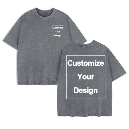 Summer Custom Washed T-Shirt Mens Cotton Oversized Tops DIY Logo/Graphic Tees Casual Comfortable T Shirts O-Neck Men's Clothes