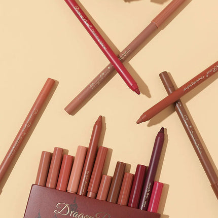 12Pcs/Set Lip Liner Set Waterproof and Sweat-Proof, Delicate Texture, Non-Smudged, Outline Lip Shape, Essential Lip Liner for Novices, Holiday Party, Valentine's Day Gift, Lip Liner Set