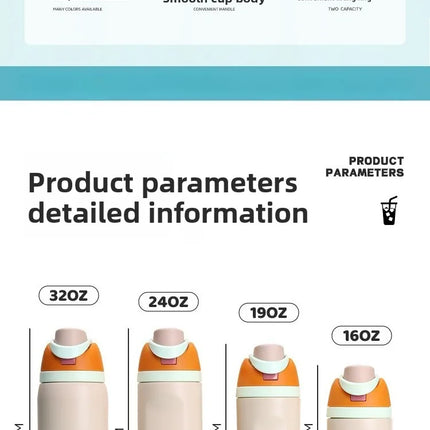 16/19/24/32oz Thermos Cup Fruit Mug Kids Straw Cup Vacuum Flasks Stainless Steel Travel Thermal Water Bottles
