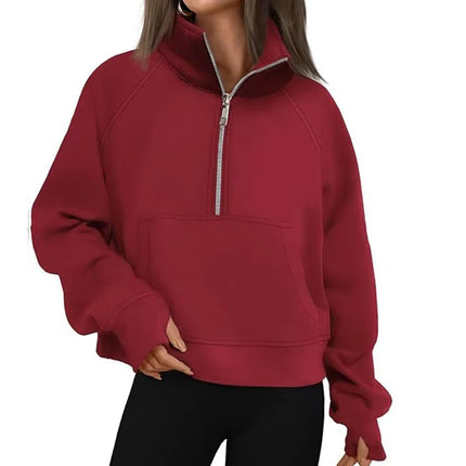 New Spring Autumn Stand Collar Solid Color sweatshirt Long Sleeve tops Loose Half Zip Pullover Women's Daily casual sweatshirt