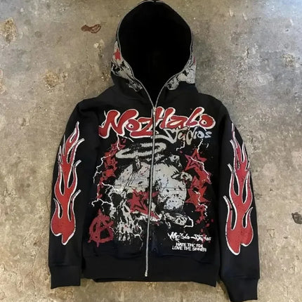 Explosions of New Harajuku Zipper Hooded Sweater Street Men and Women Retro Shirt Sweatshirt Gothic Jacket Hooded Couple Sweater