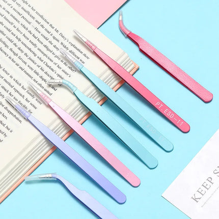 New 1Set Stainless Steel Straight Curved Tweezers For Nail Art Sticker Rhinestones Picking Tool Makeup Eyelash DIY Tweezer Tool
