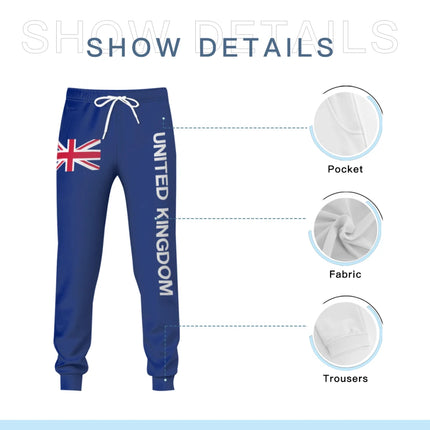 Mens Sweatpants United Kingdom GB Flag Pants with Pockets Joggers Soccer Football Multifunction Sports Sweat With Drawstring