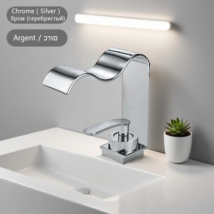 Luxury Brushed Gold Bathroom Sink Faucet Deck Mounted Hot Cold Brass Mixer Waterfall Basin Faucets Lavatory Washbasin Water Tap