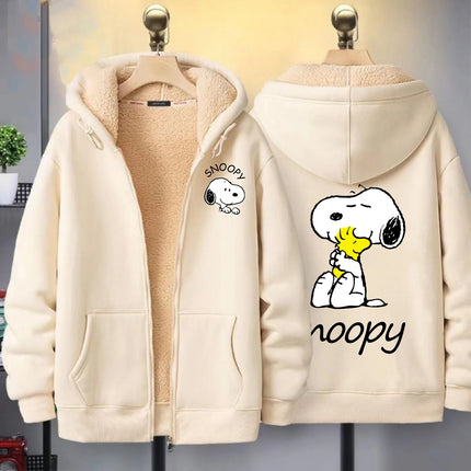 Snoopy New Zip Hoodie for Adult Kawaii Cartoon Sweatshirt Man Woman Clothing Fleece Coat Fashion White Winter Warm Clothes Gift