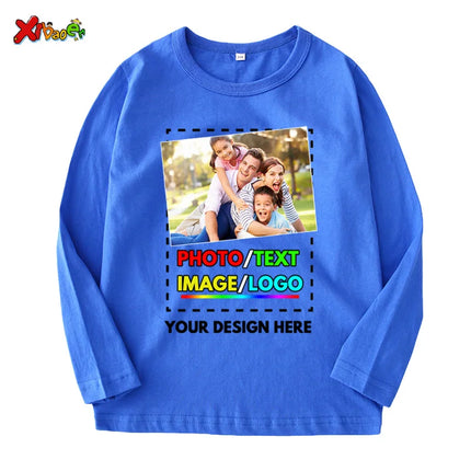 Custom long sleeves Shirt Kids Personalized photo Shirt Children Tshirt name clothing Girl Boy shirt  Toddler logo Design Shirt