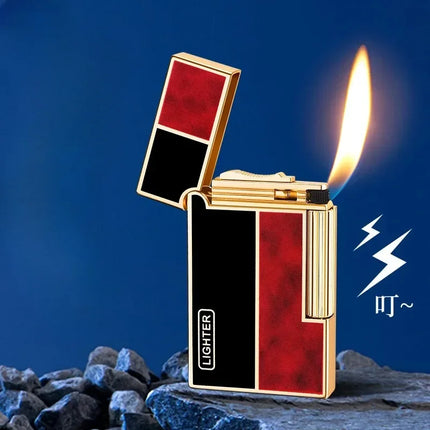 Steel Tone Grinding Wheel Open Flame Gas Lighter Side Slide Oblique Fire Metal Torch Lighter Cigarette Gift Men Gadget Birthday