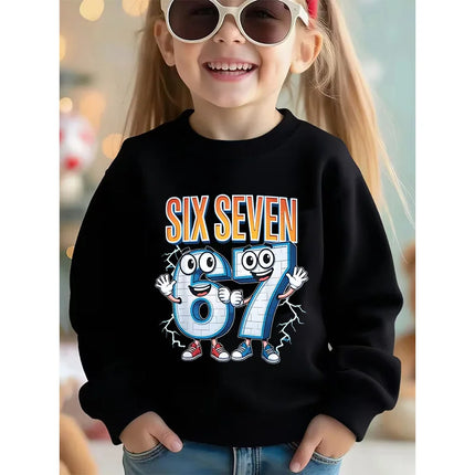 Children's Six Seven 67 Brainrot Crew Neck Hoodies Funny Sweatshirts for Boys Girls Unisex Hoody Manga Kids Streetwear Clothes