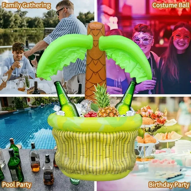 Water Tiger Inflatable Palm Tree Cooler, PVC Tropical Pool Party Beverage Bucket, Outdoor Tailgating Beverage and Food Tray