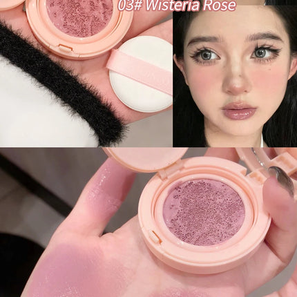 Creamy Air Cushion Blush Hydrating Matte Pink Natural Cheek Tint Brighten Face Waterproof Silky Liquid Blusher Cream With Puff