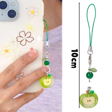 Red Green Apple Handmade Pendant Phone Chain Bead Hanging Ornament Camera Chain Cute Ins Girl Heart Key Chain Accessories