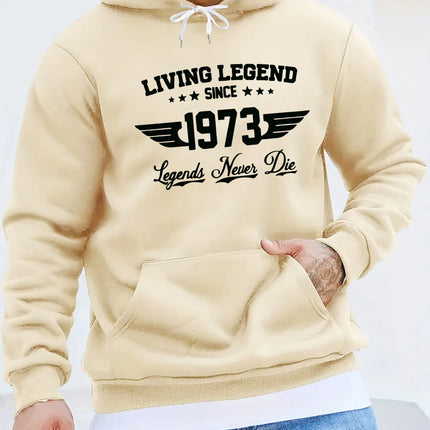Men's autumn and winter casual fashion loose hoodie retro 1973 letter pattern printed long sleeved warm pullover sweater