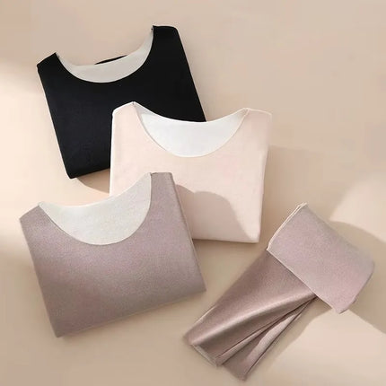 Women Thermal Underwear Winter Long Sleeve Bottoming Top Seamless Thick Double Layer Warm Lingerie Woman 2 Pcs Set Sleepwear/602