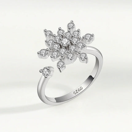 VENTFILLE 925 Sterling Silver Moon And Stars Zircon Rotatable Ring For Women Gift Diamond Relieve Stress Ring Jewelry Wholesale